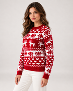 Women's Reindeer Pattern Ribbed Crew Neck Christmas Jumper