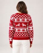 Women's Reindeer Pattern Ribbed Crew Neck Christmas Jumper