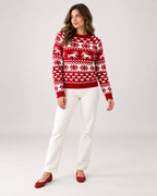 Women's Reindeer Pattern Ribbed Crew Neck Christmas Jumper