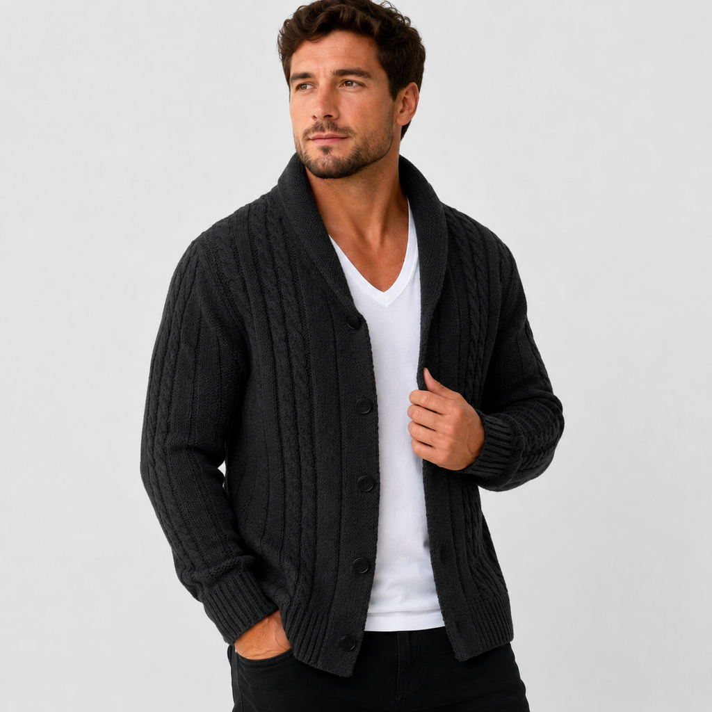 Men's Classic Cable Knit Button-Front Cardigan