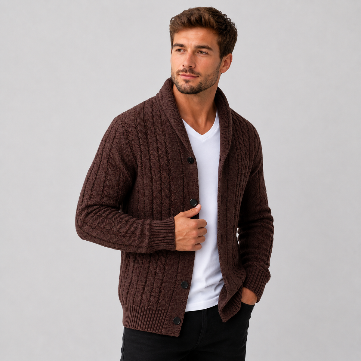 Men's Classic Cable Knit Button-Front Cardigan