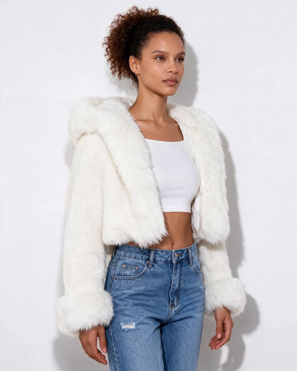 Women's Cozy Oversized Hooded Cropped Jacket