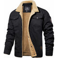 Men's Sherpa Collar Fleece Lined Chest Pocket Jacket in Black