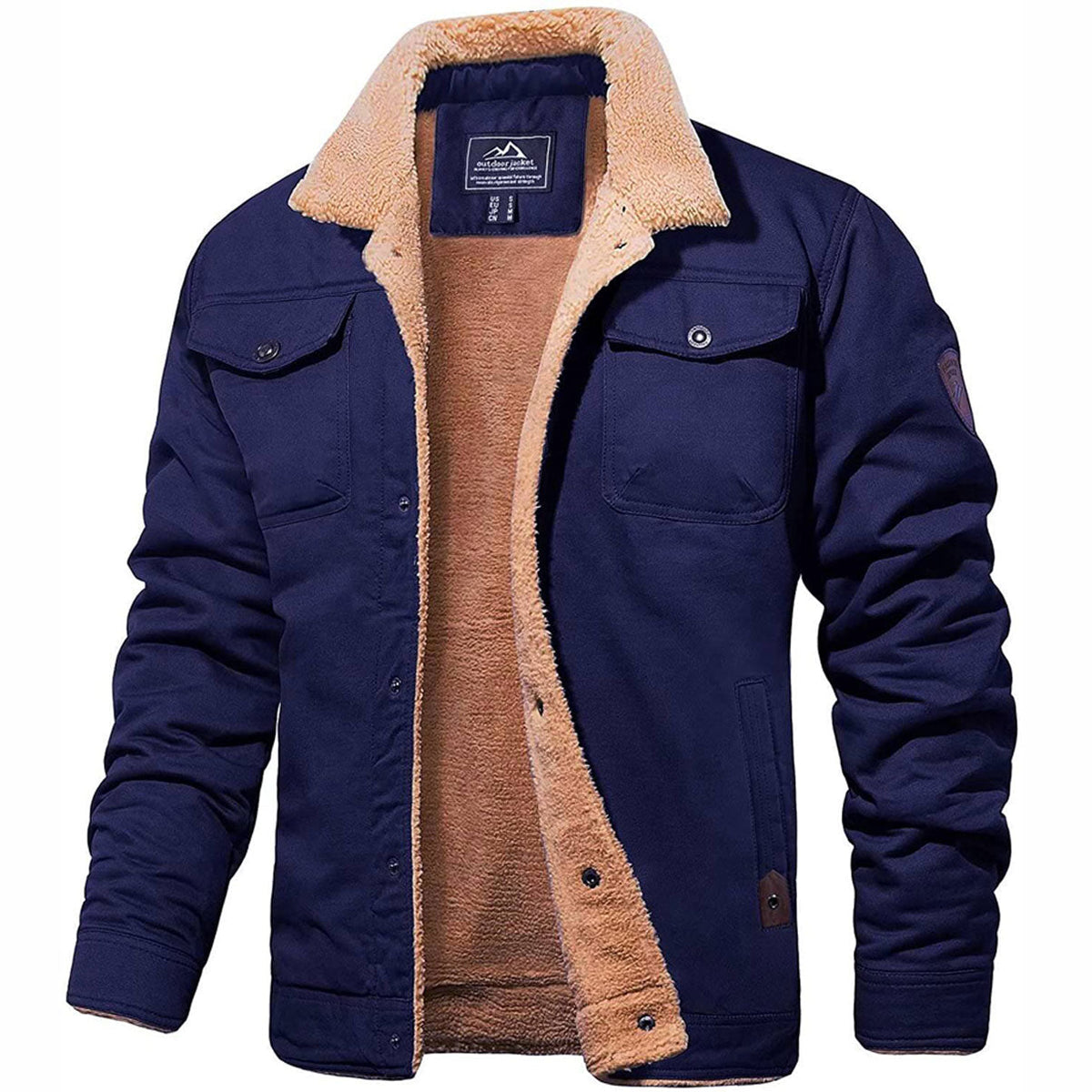 Men's Sherpa Collar Fleece Lined Chest Pocket Jacket in Blue