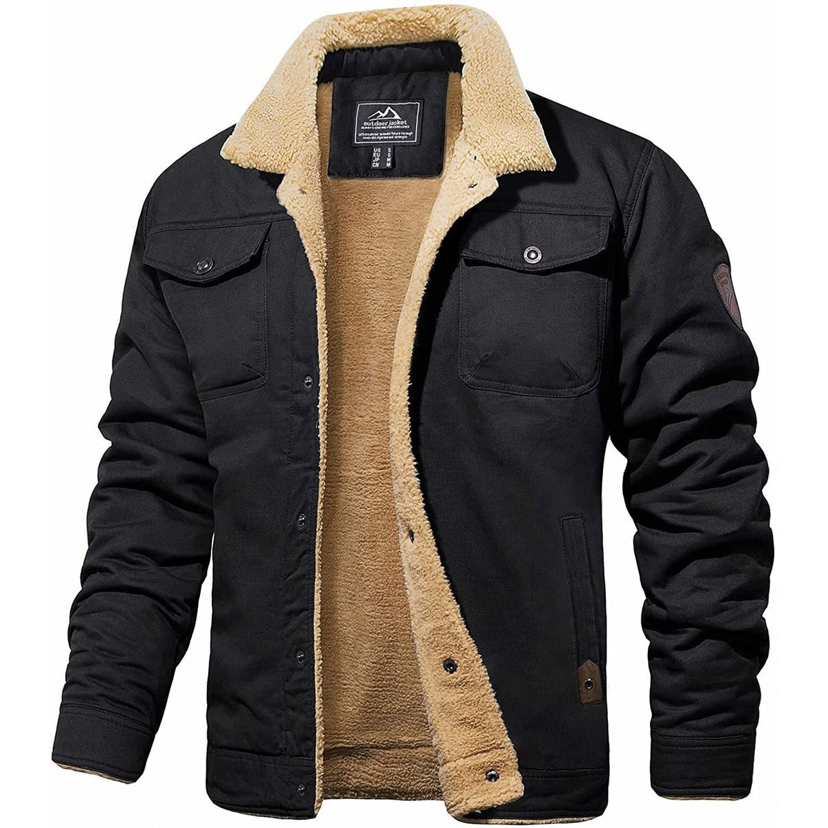 Men's Sherpa Collar Fleece Lined Chest Pocket Jacket