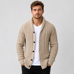 Men's Classic Cable Knit Button-Front Cardigan in Orange