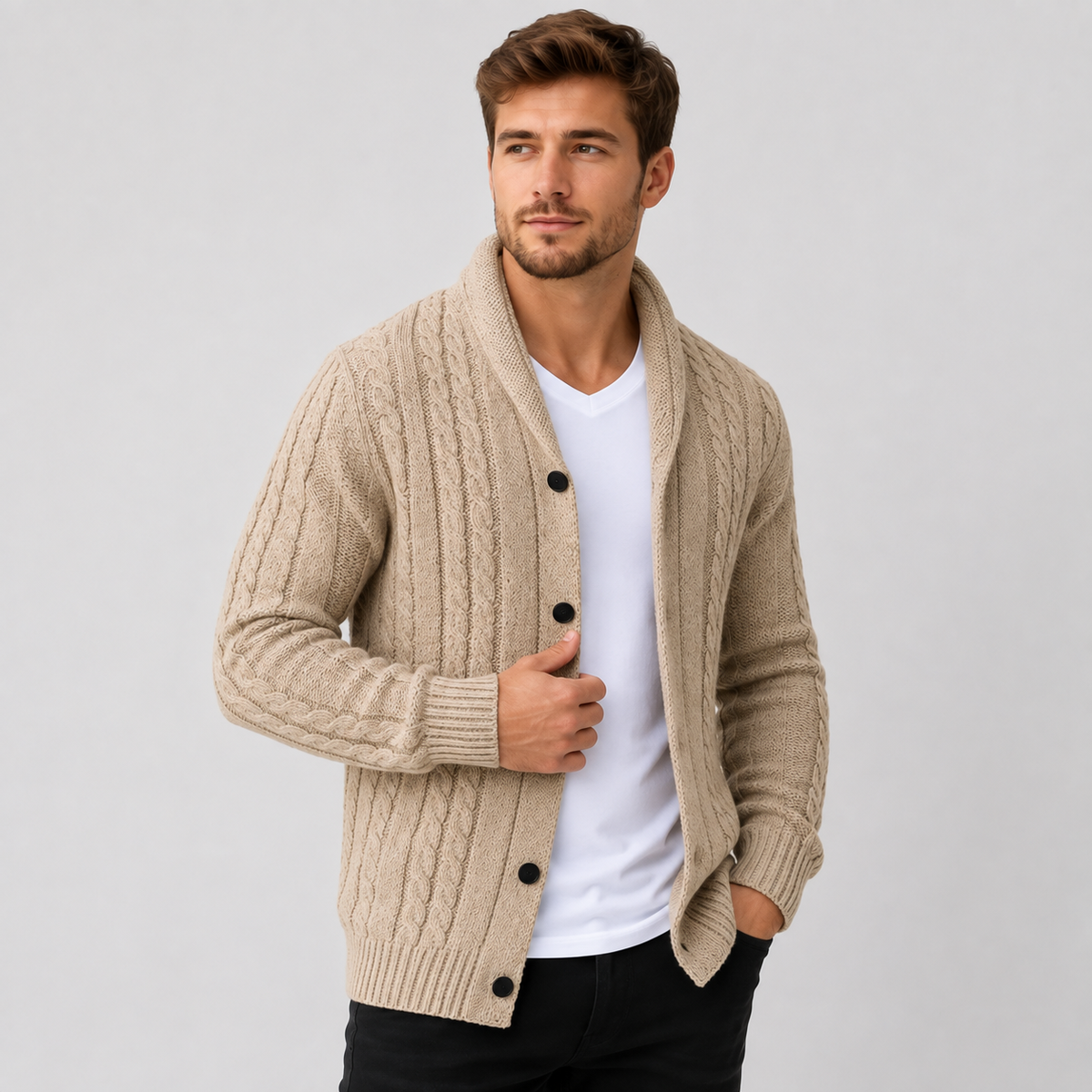 Men's Classic Cable Knit Button-Front Cardigan