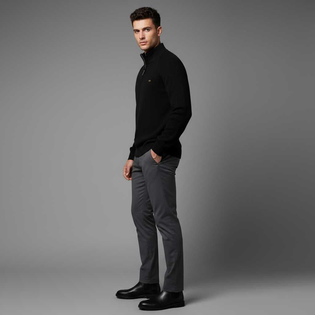 Men's Black Half-Zip Jumper | Slim Fit Knitwear