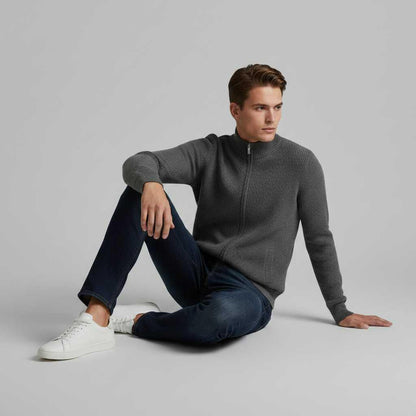 Men's Slim Fit Zip Up Cardigan | Ribbed Knit Design