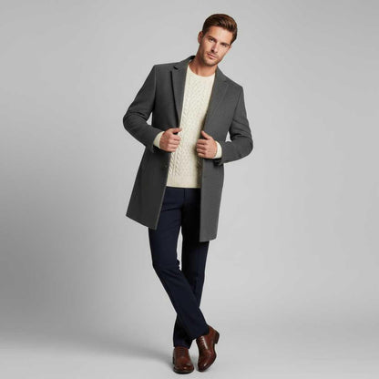Men's Notched Lapel Overcoat | Elegant Men's Coat for Winter