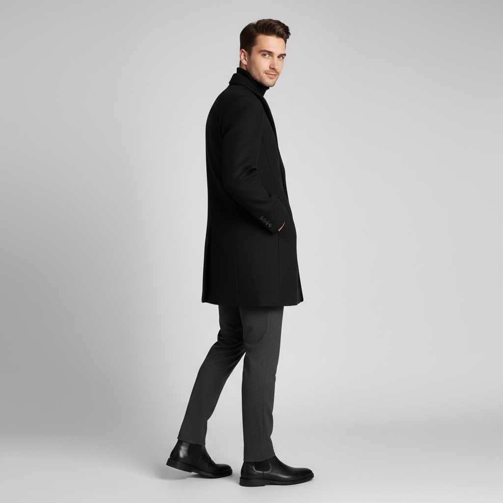 Men's Notched Lapel Overcoat | Elegant Men's Coat for Winter