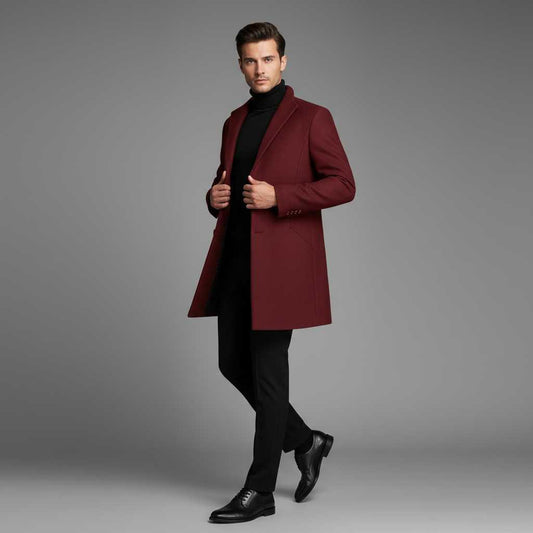 Men's Notched Lapel Overcoat | Elegant Men's Coat for Winter