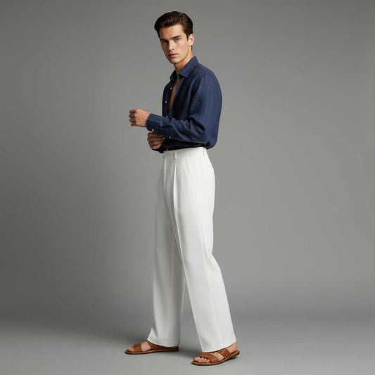 Men's Pleated Trousers | Straight Fit Formal Pants