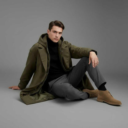 Men's Waterproof Puffer Trench Coat | Long Hooded Jacket