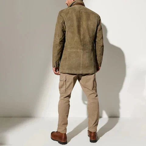 Men's Classic Button-Up Slim Fit Leather Jacket