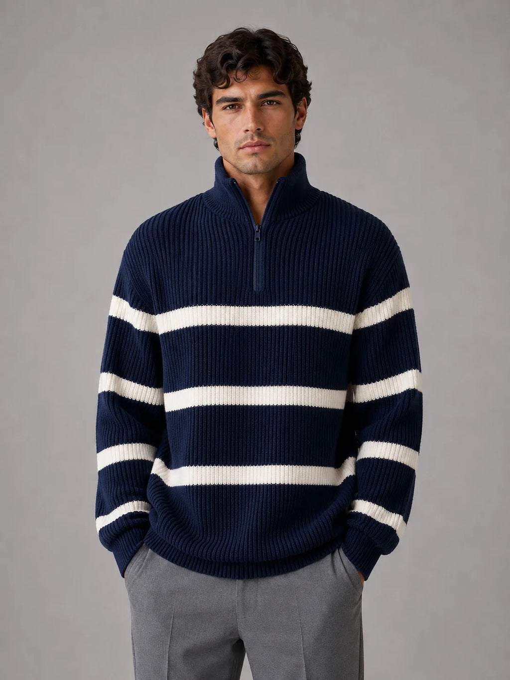 Men's Classic Half-Zip Ribbed Jumper