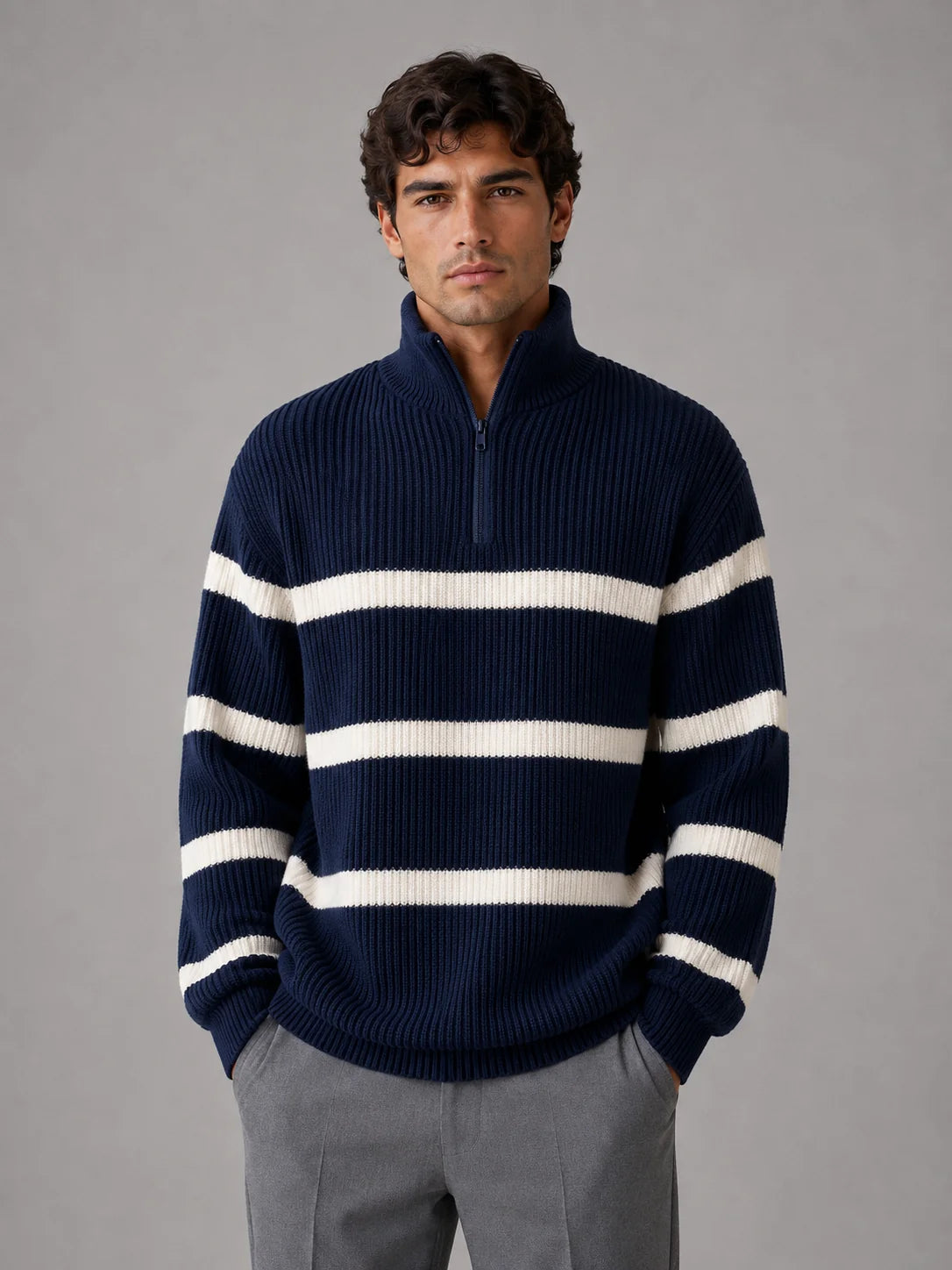 Men's Classic Half-Zip Ribbed Jumper
