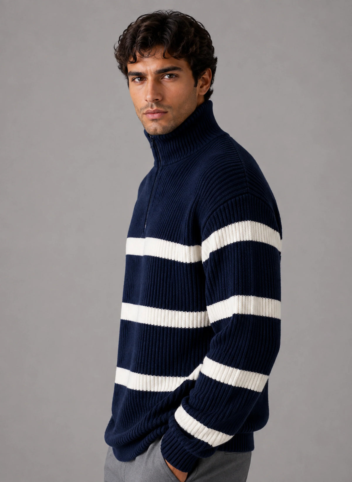 Men's Classic Half-Zip Ribbed Jumper
