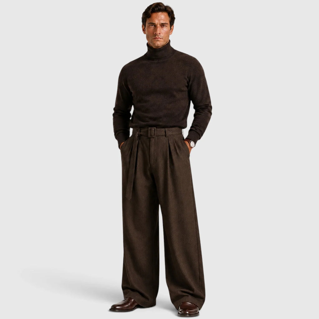Men's Classic Pleated Straight Leg Trousers