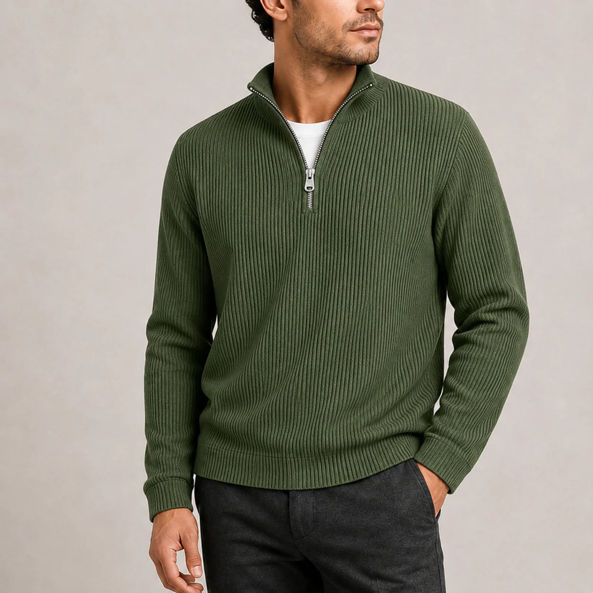 Men's Classic Ribbed Quarter-Zip Jumper