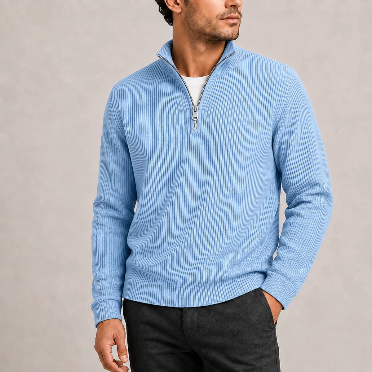 Men's Classic Ribbed Quarter-Zip Jumper