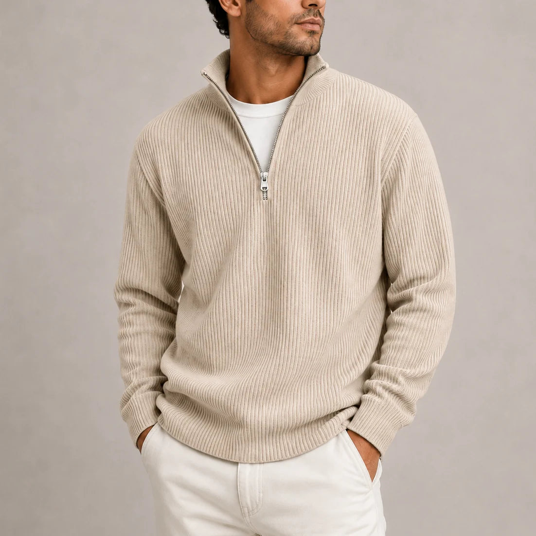 Men's Classic Ribbed Quarter-Zip Jumper