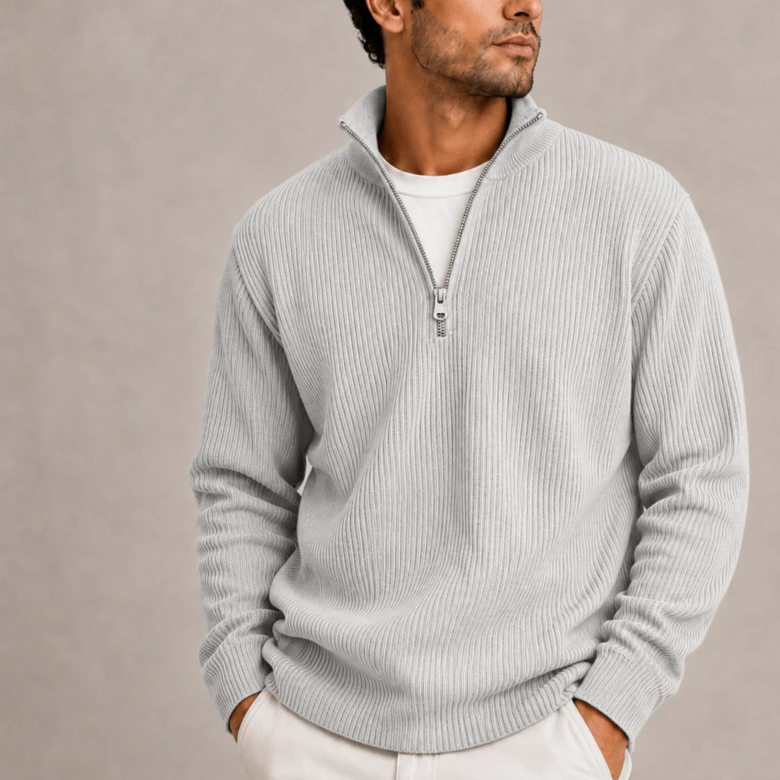Men's Classic Ribbed Quarter-Zip Jumper
