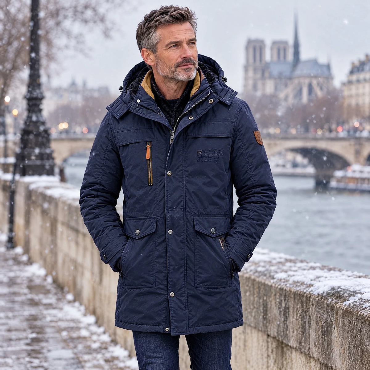 Men's Fleece-Lined Hooded Mid-Length Winter Parka