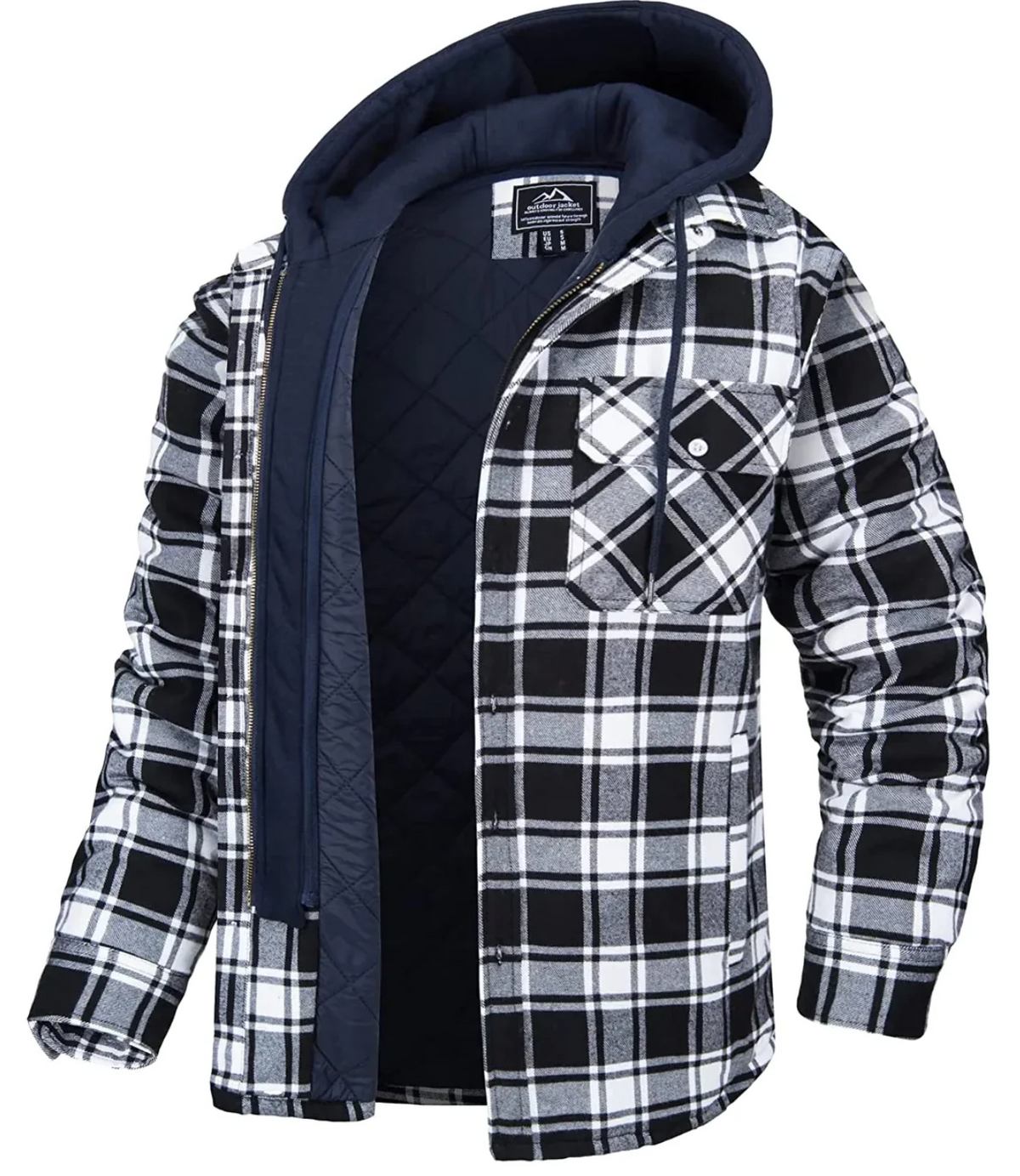 Men's Hooded Zip-Up Checkered Jacket