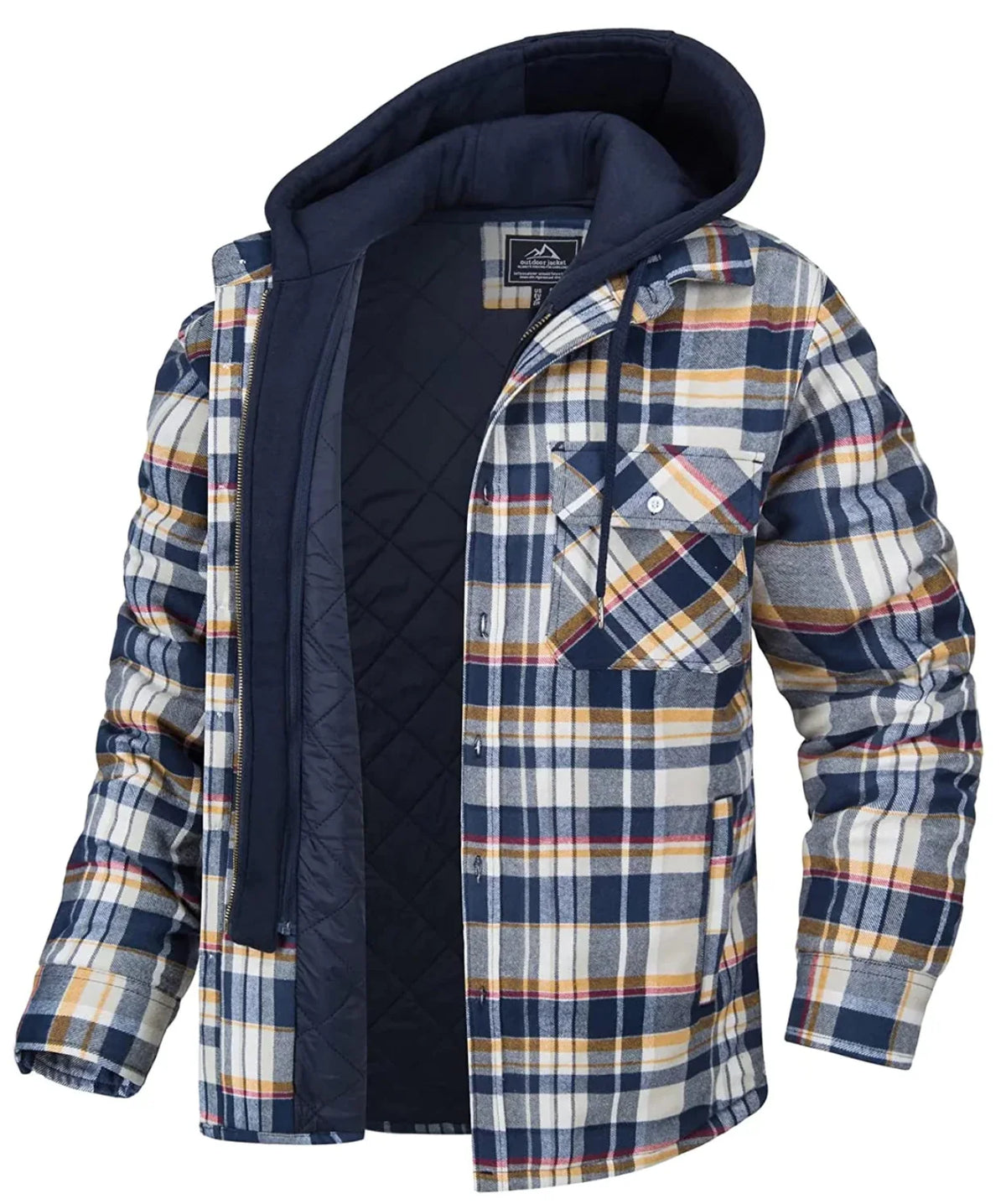 Men's Hooded Zip-Up Checkered Jacket