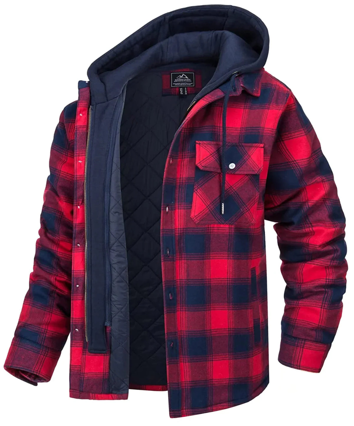 Men's Hooded Zip-Up Checkered Jacket