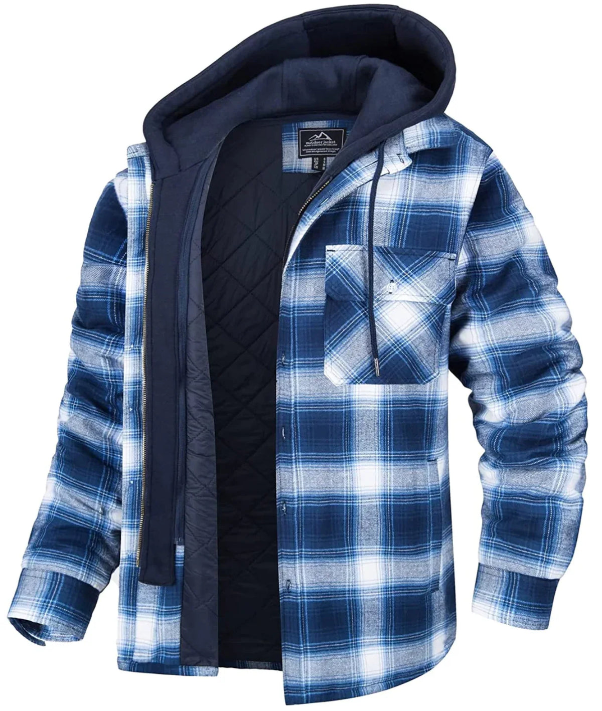 Men's Hooded Zip-Up Checkered Jacket