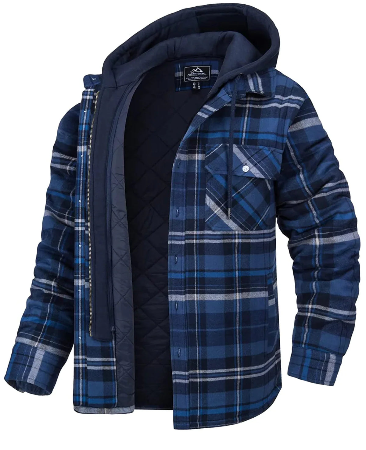 Men's Hooded Zip-Up Checkered Jacket