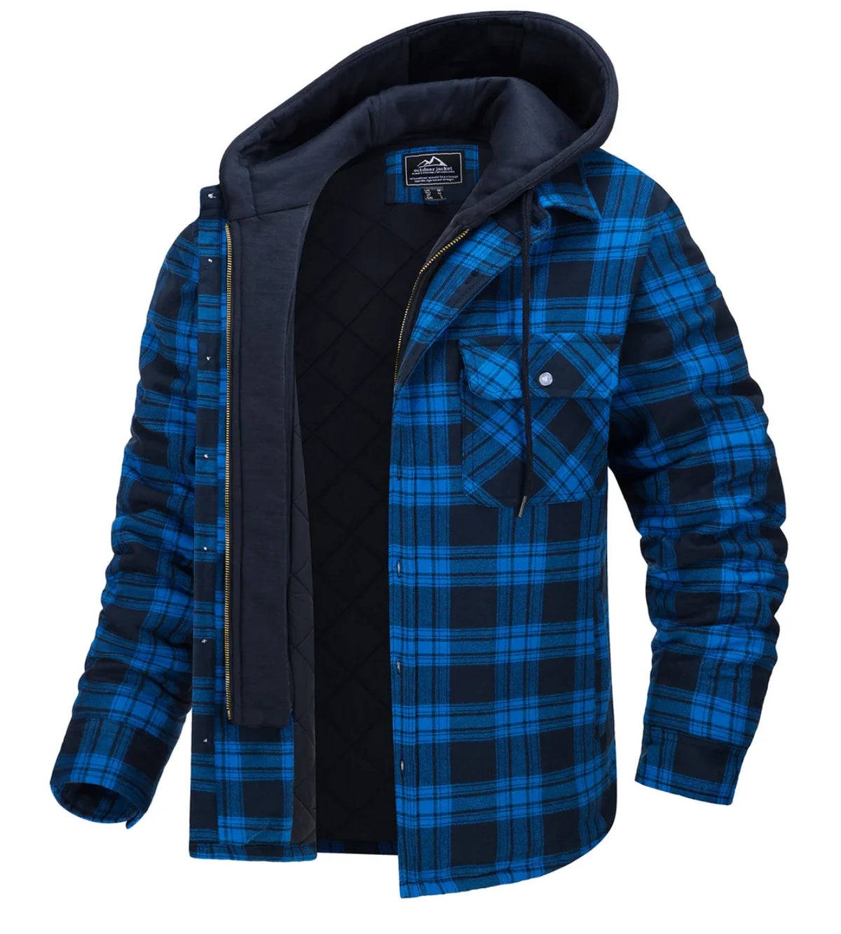 Men's Hooded Zip-Up Checkered Jacket