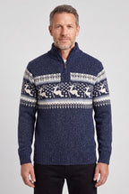 Men's Fair Isle Reindeer Half-Zip Knitted Jumper in Navy