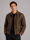 Men's Loose Fit Leather Zip-Up Pilot Jacket
