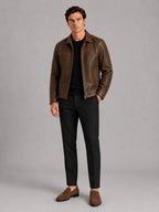 Men's Loose Fit Leather Zip-Up Pilot Jacket