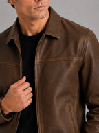 Men's Loose Fit Leather Zip-Up Pilot Jacket