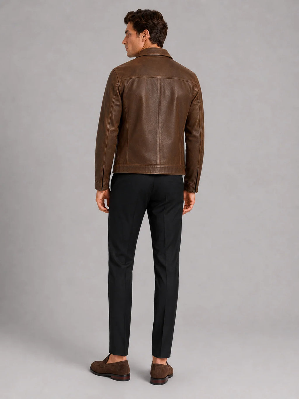 Men's Loose Fit Leather Zip-Up Pilot Jacket