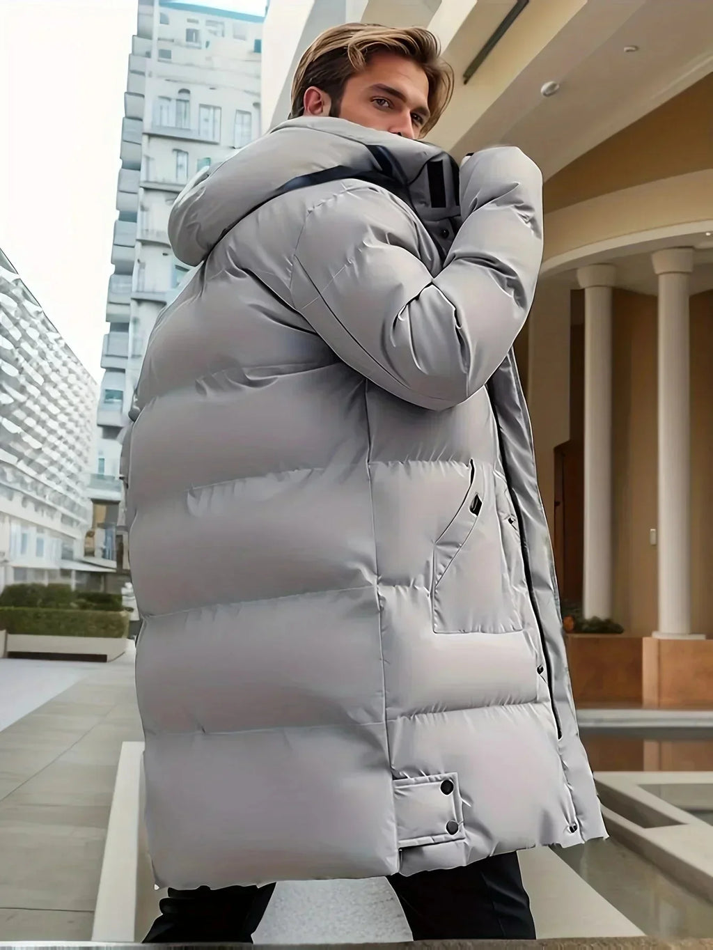 Men's Hooded Mid-Length Puffer Coat