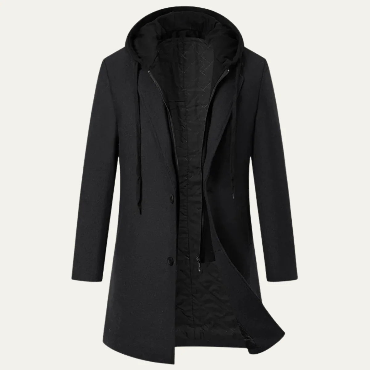 Men's Quilted Tailored Hooded Winter Overcoat