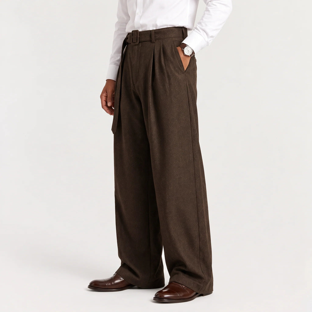Men's Relaxed Fit Front-Pleated Dress Trousers