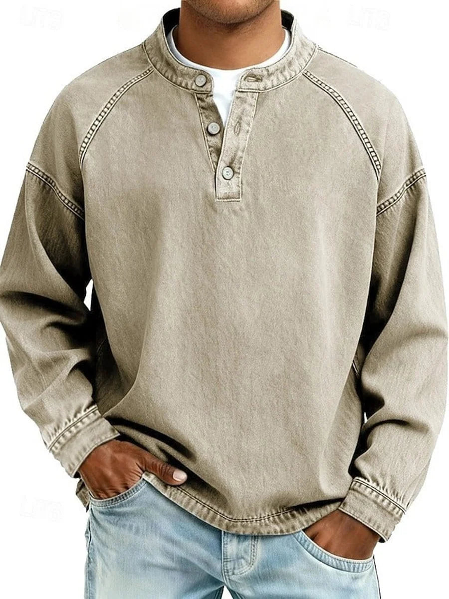 Men's Relaxed Fit Henley Long Sleeve Sweater