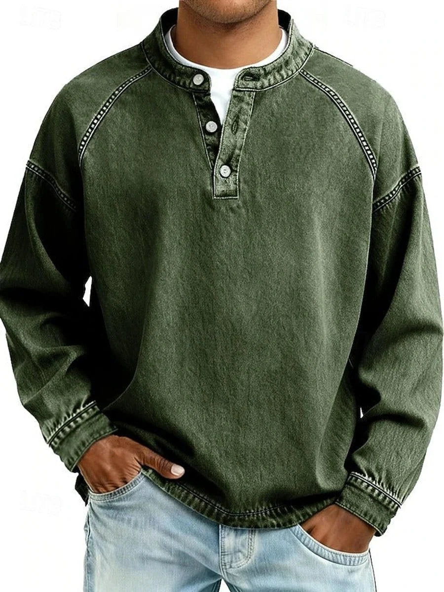 Men's Relaxed Fit Henley Long Sleeve Sweater