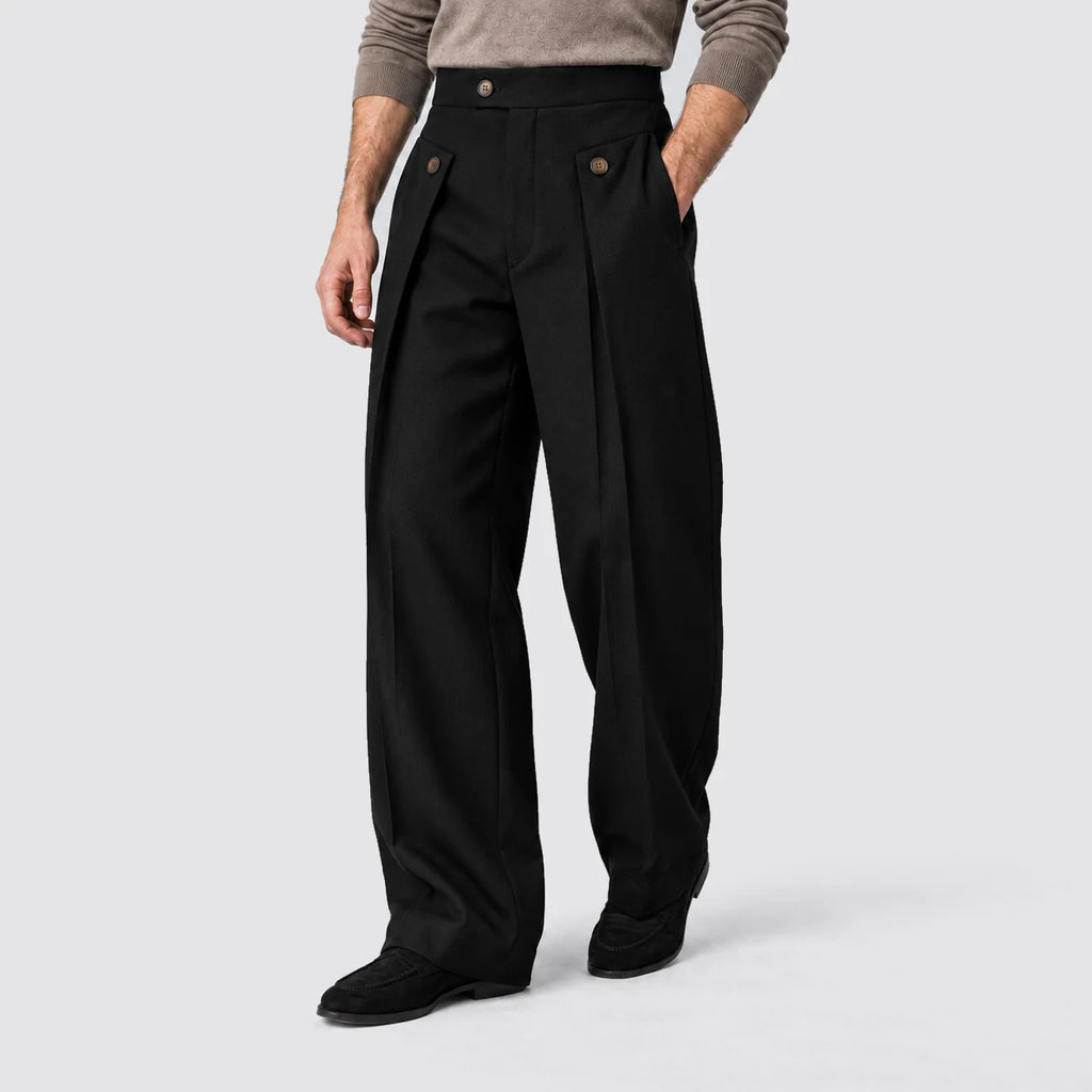 Men's Relaxed Fit Wide Leg Front Pleat Trousers