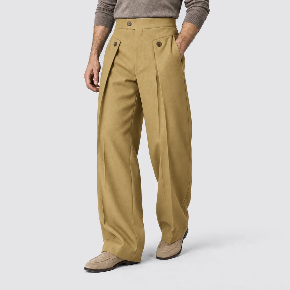 Men's Relaxed Fit Wide Leg Front Pleat Trousers