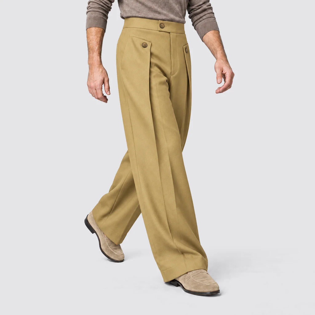 Men's Relaxed Fit Wide Leg Front Pleat Trousers