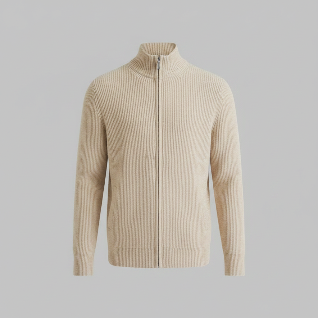 Men's Slim Fit Zip Up Cardigan | Ribbed Knit Design 0