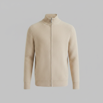 Men's Slim Fit Zip Up Cardigan | Ribbed Knit Design 0