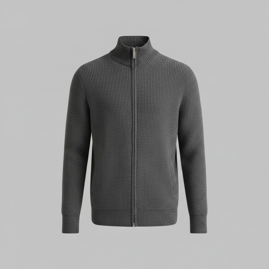 Men's Slim Fit Zip Up Cardigan | Ribbed Knit Design 6